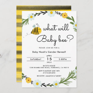 Invitación ¿Qué revelará el sexo de Baby Bee Baby Shower?
