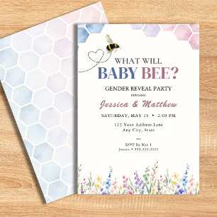 Invitación ¿Qué Será Bebé Abeja? Revelación de Género Acuarel