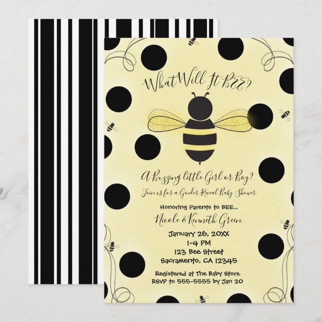Invitación ¿Qué será BEE Gender Revelar Baby Shower? (Anverso / Reverso)