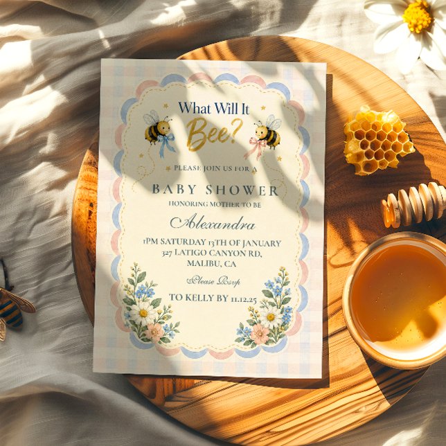 Invitación Qué Será el Abejorro Gingham Personalizado (Subido por el creador)