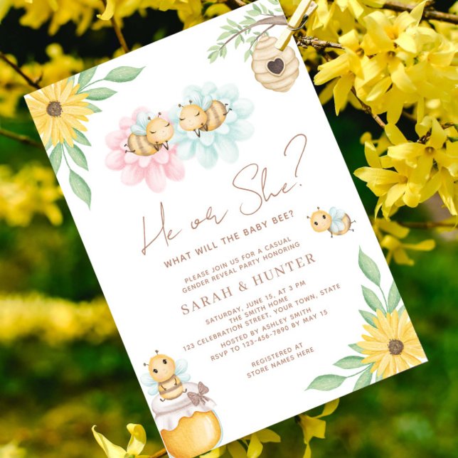 Invitación ¿Qué Será La Ducha Neutral De Género De La Bebé? (Bee our guest for a sweet celebration!)