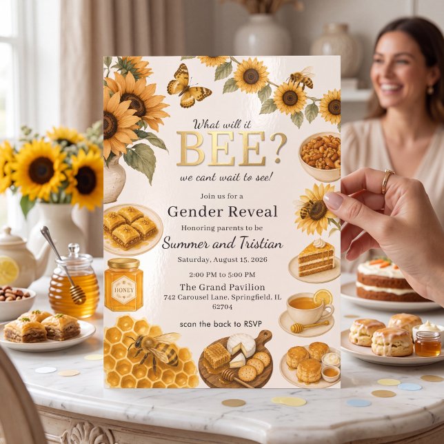 Invitación ¿Qué será? Revelación de género con girasoles (Subido por el creador)