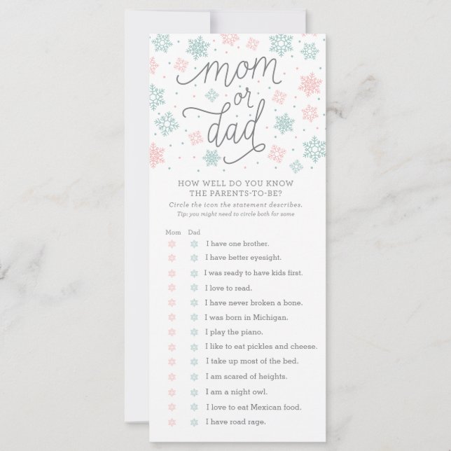 Invitación ¿Qué tan bien conoces el juego de Baby Shower Snow (Anverso)