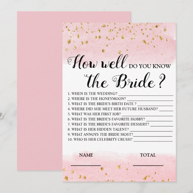 Invitación ¿Qué tan bien conoces el juego de novias rosadas? (Anverso / Reverso)