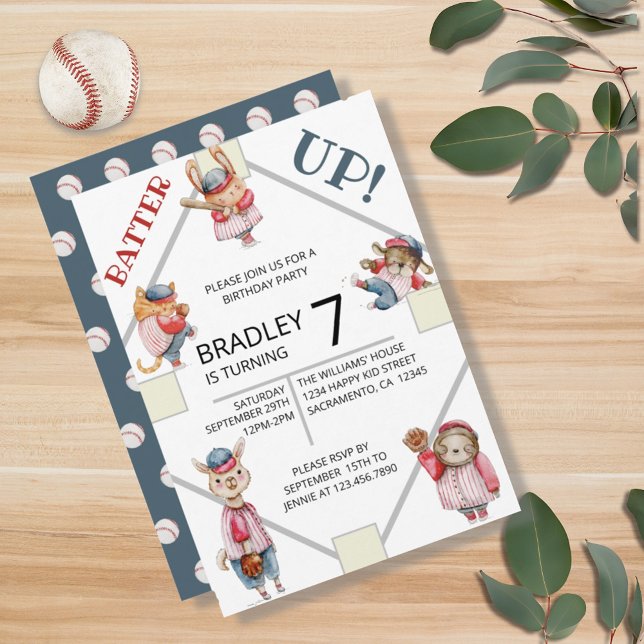 Invitación ¡Que te den una paliza! Partido de Cumpleaños de l (CUTE BATTER UP! BOYS BASEBALL SPORTS FAN BIRTHDAY INVITATION)