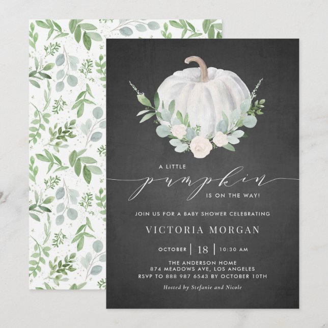 Invitación Quebrada de calabaza blanca Chalkboard Fall Baby S (Anverso / Reverso)
