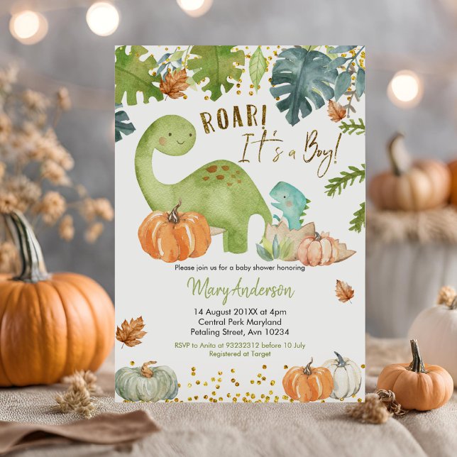 Invitación Quebrada de calabaza Dinosaurio Baby Shower invita (Subido por el creador)