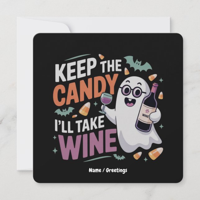 Invitación Quédate con los dulces, tomaré el vino divertido H (Anverso)