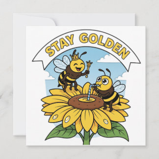 Invitación Quédate dorado - Ilustracion de abejas y flores