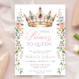 Invitación Queen Gold Crown Arch Floral Elegant Bridal Shower