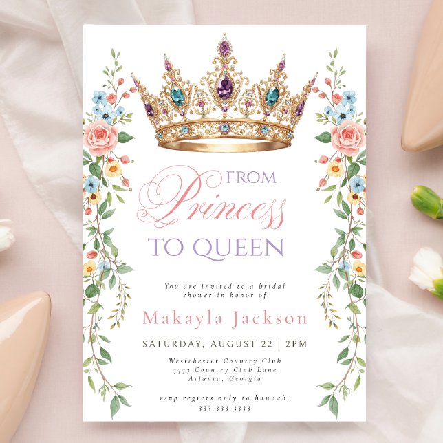 Invitación Queen Gold Crown Arch Floral Elegant Bridal Shower (Subido por el creador)