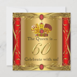 Invitación Queen King Regal Red Gold Fiesta de cumpleaños núm