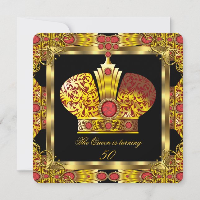 Invitación Queen King Regal Red Gold Royal Birday Party 7 (Anverso)