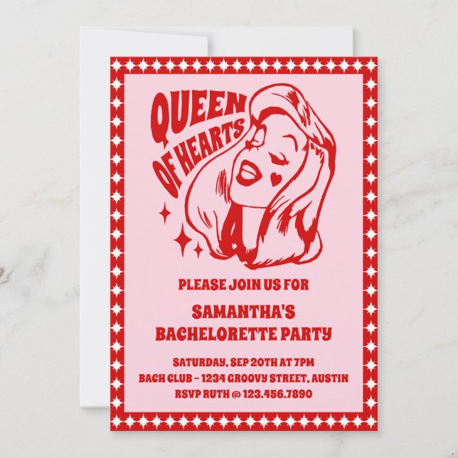 Invitación Queen of Hearts Bachelorette Party (Anverso)