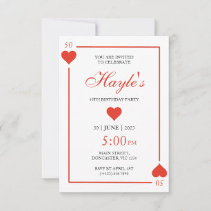 Invitación Queen of Hearts Casino Jugando Cartas 50 cumpleaño
