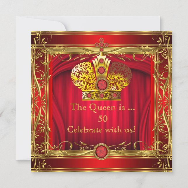 Invitación Queen Regal Red Gold Fiesta de cumpleaños 50 (Anverso)
