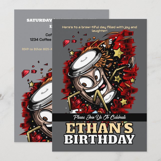 Invitación Quema de café - Cumpleaños audaz y juguetón (Anverso / Reverso)