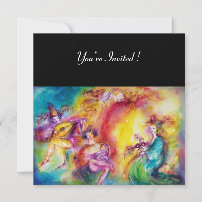 Invitación QUEMANDO EL CARNAVAL, Baile de Máscaras de Mardi G (Anverso)