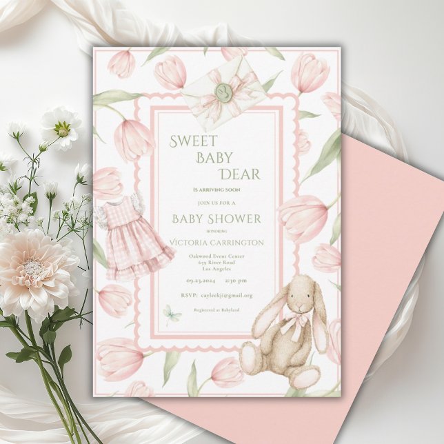 Invitación Querida Bebé Dulce Tulipanes Rosados Baño de Bebé  (Subido por el creador)