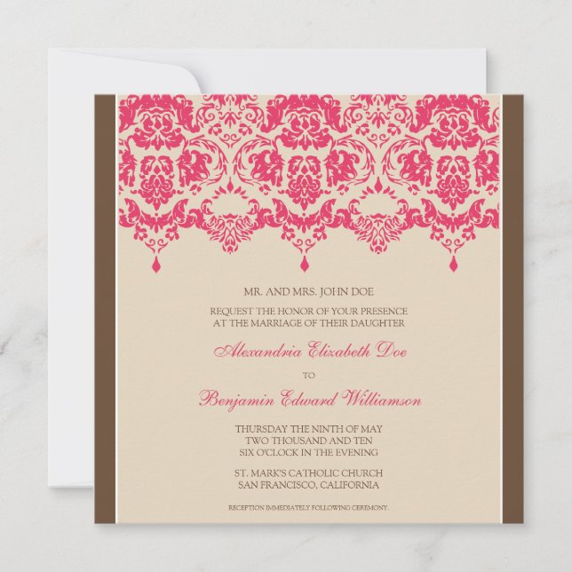 Invitación querida de la boda del cuadrado del (Anverso)