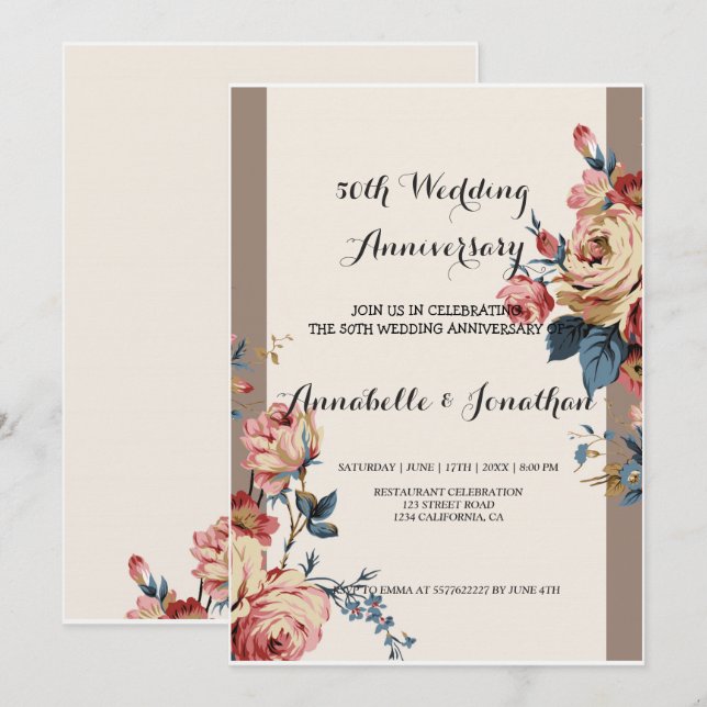 Invitación querido aniversario Boda (Anverso / Reverso)