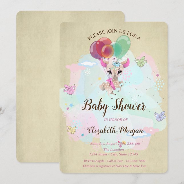 Invitación Querido bebé lindo, globos, ducha de bebé de marip (Anverso / Reverso)