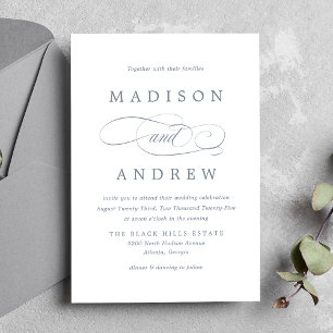 Invitación Querido Boda de caligrafía azul de pizarra