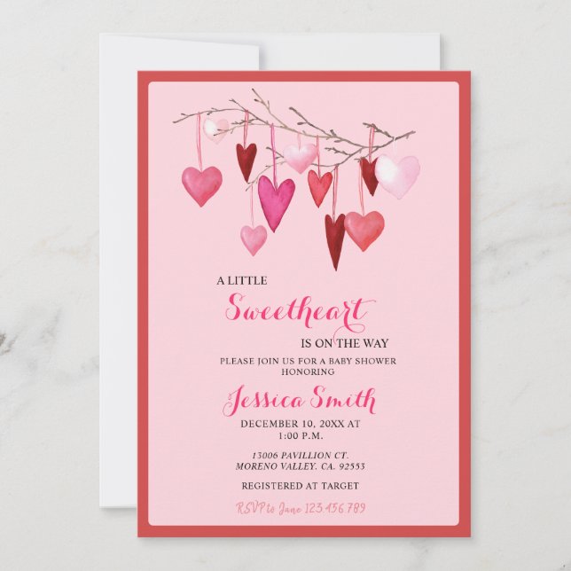 Invitación Querido rosa Valentine Baby Shower para chica (Anverso)