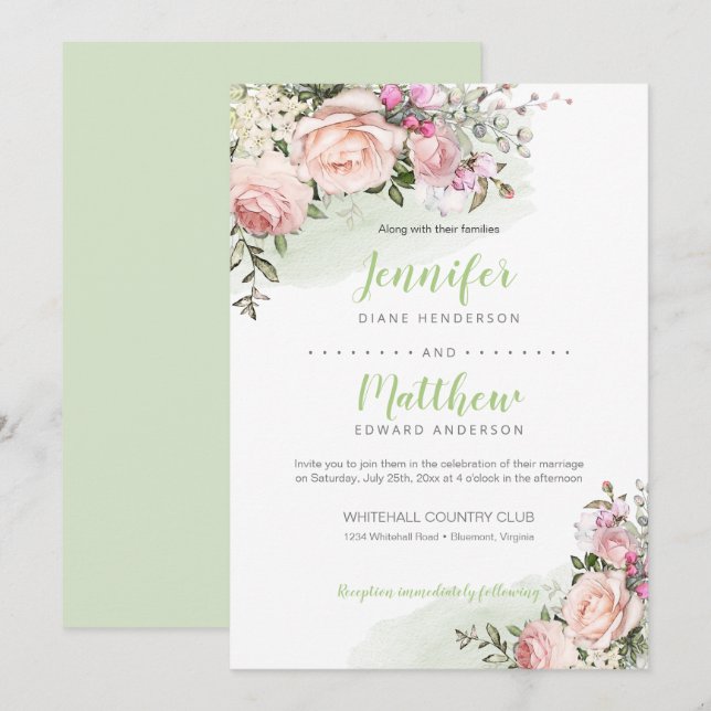 Invitación Querido Rubor | Fondo Verde | Boda (Anverso / Reverso)