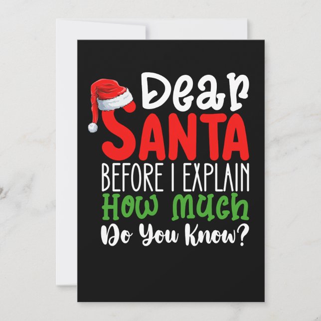 Invitación Querido Santa Antes de que explique ¿Cuánto sabes? (Anverso)