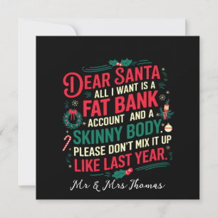 Invitación Querido Santa Todo lo que Quiero Es Una Cuenta Ban
