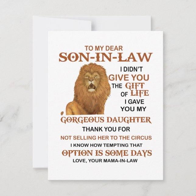 Invitación Querido yerno te di a mi hija preciosa (Anverso)