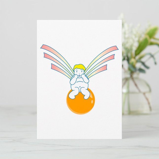 Invitación Querubín Ángel Sentado en Esfera Naranja (Subido por el creador)