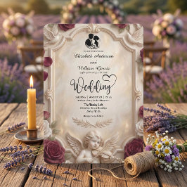 Invitación Querubín y Rosa Barroco Ornamentado Bodas Antiguas