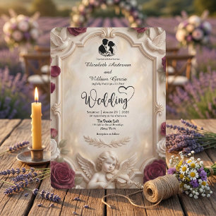 Invitación Querubín y Rosa Barroco Ornamentado Bodas Antiguas
