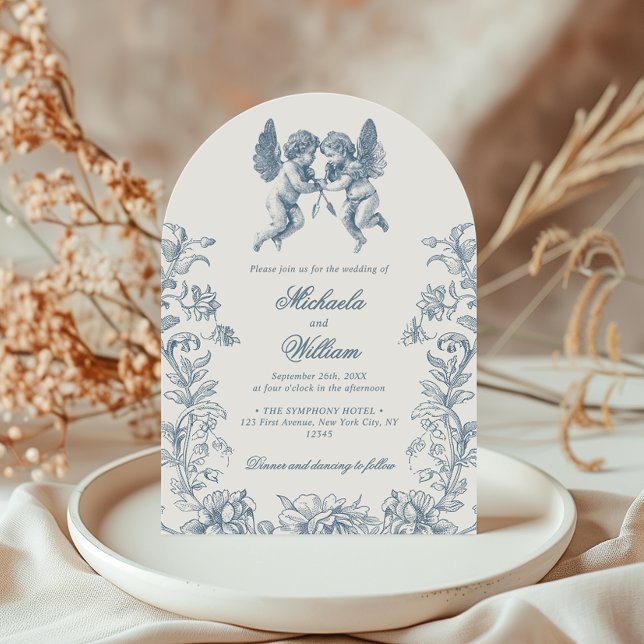 Invitación Querubines y Flores Rococó Antiguos Boda Azul (Subido por el creador)