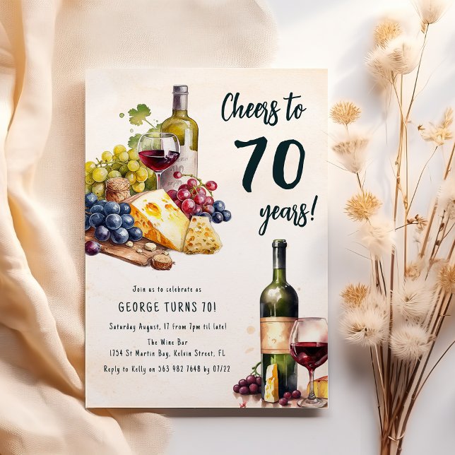 Invitación Queso adulto y embutidos de vino 70 cumpleaños (Subido por el creador)