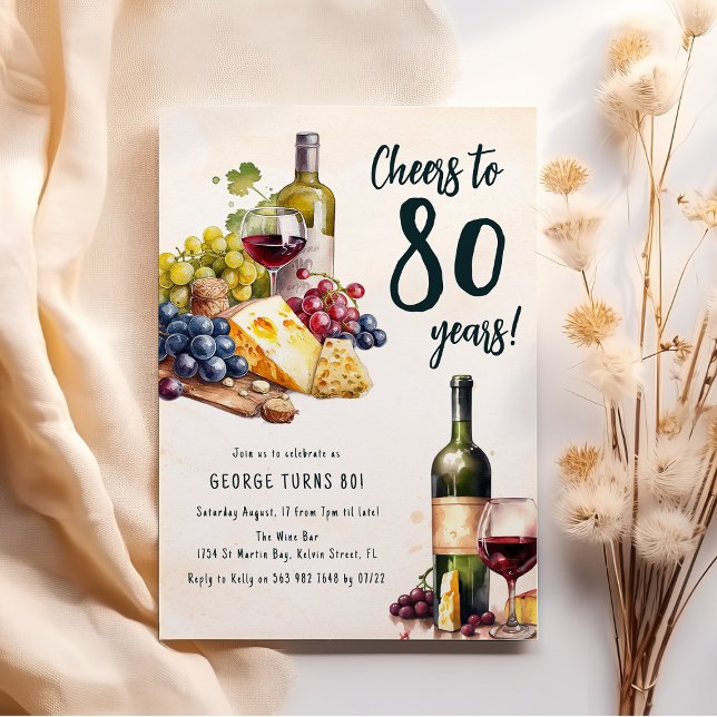 Invitación Queso adulto y embutidos de vino 80º cumpleaños (Subido por el creador)