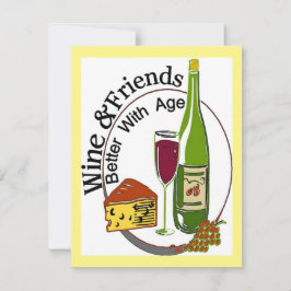 Invitación Queso de vino y amigos entre los mayores