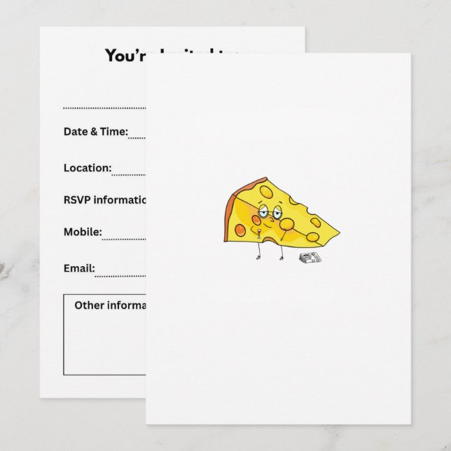 Invitación Queso personalizado. Maduro. cumpleaños (Anverso / Reverso)