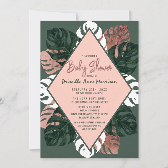 Invitación Queso suizo Baby Shower del oro verde del rosa (Anverso)
