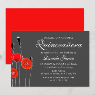 Invitación Quiceanera Botánica Moderna De Adormidera Roja Flo