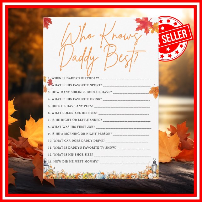 Invitación QUIÉN CONOCE A DADDY BEST Baby Shower Game PUMPKIN (WHO KNOWS DADDY BEST Easy Baby Shower Game A Little Pumpkin is on the Way Fall Autumn Theme)