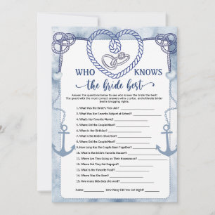 Invitación ¿Quién Conoce Mejor a la Novia Juego Boda Náutica