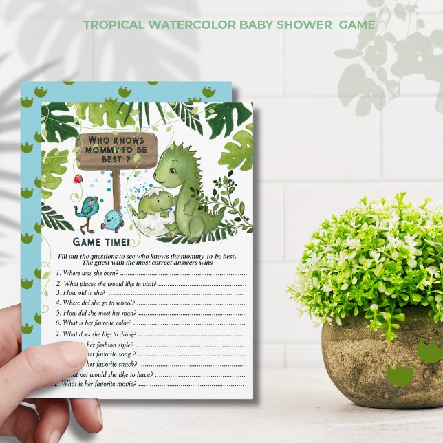 Invitación ¿Quién conoce mejor a mamá? Juego Dino Baby Shower (Who Knows Mommy-to-Be Best_ Dino Baby Shower Game Invitation )