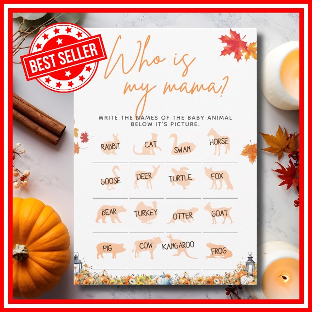 Invitación QUIÉN ES MI Juego De Baby Shower MAMA Un Pequeño C (WHO IS MY MOMMY Easy Baby Shower Game A Little Pumpkin is on the Way Theme)