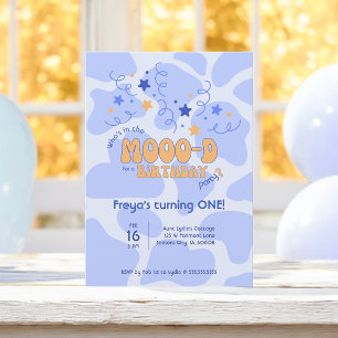 Invitación ¿Quién está de humor Cow Print 1er Cumpleaños