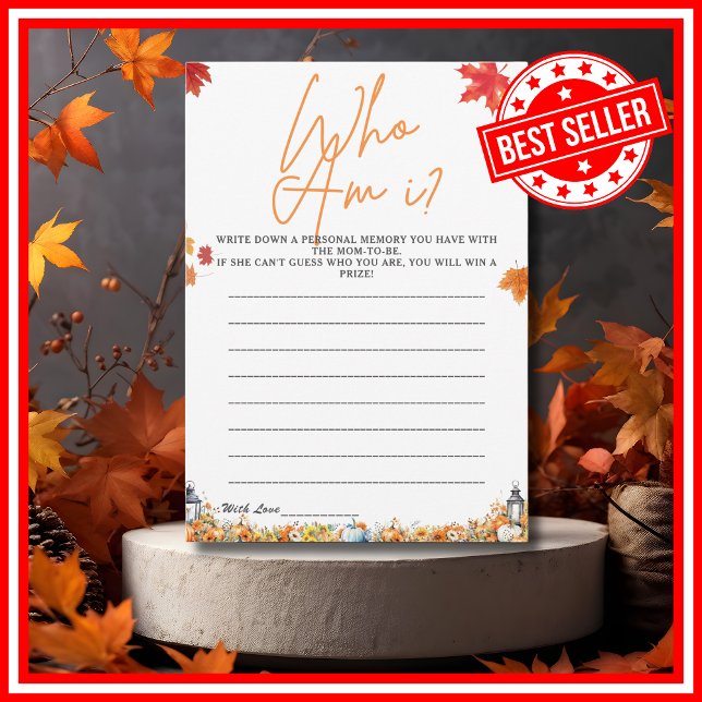Invitación ¿QUIÉN SOY YO EN Baby Shower Game A PETTTTIN? (WHO AM I Easy Baby Shower Game A Little Pumpkin is on the Way Fall Autumn Theme )