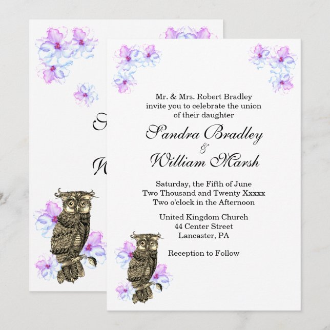 Invitación Quienes se casan con un Boda único de lechuza (Anverso / Reverso)