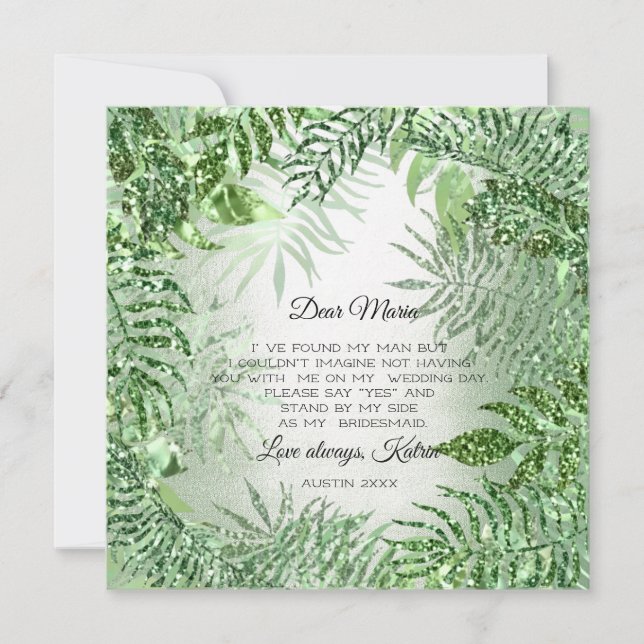 Invitación ¿Quiere la dama de honor Purpurina tropical Mint G (Anverso)